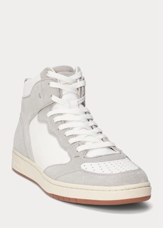 Grå/vit Ralph Lauren Court High-Top Sneakers i läder-mocka för män