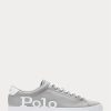 Grå/vita lädersneakers från Ralph Lauren Longwood med logotyp för män Grå/vita lädersneakers från Ralph Lauren Longwood med logotyp för män