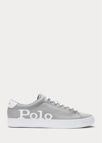 Grå/vita lädersneakers från Ralph Lauren Longwood med logotyp för män