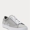 Grå/vita lädersneakers från Ralph Lauren Longwood med logotyp för män Grå/vita lädersneakers från Ralph Lauren Longwood med logotyp för män
