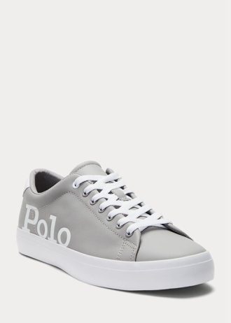 Grå/vita lädersneakers från Ralph Lauren Longwood med logotyp för män