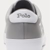Grå/vita lädersneakers från Ralph Lauren Longwood med logotyp för män Grå/vita lädersneakers från Ralph Lauren Longwood med logotyp för män