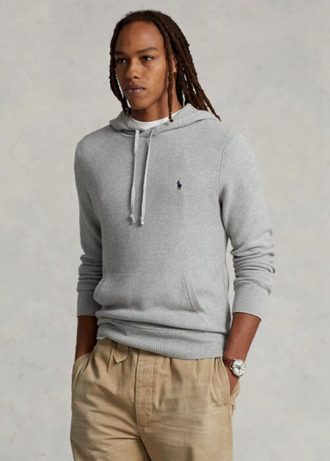 Gråa mäns Ralph Lauren texturerad bomull huvtröjor