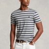 Gråa Ralph Lauren Custom Slimrandiga T-shirts i mjuk bomull för män Gråa Ralph Lauren Custom Slimrandiga T-shirts i mjuk bomull för män