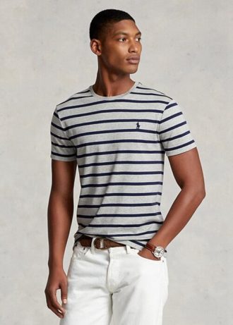 Gråa Ralph Lauren Custom Slimrandiga T-shirts i mjuk bomull för män