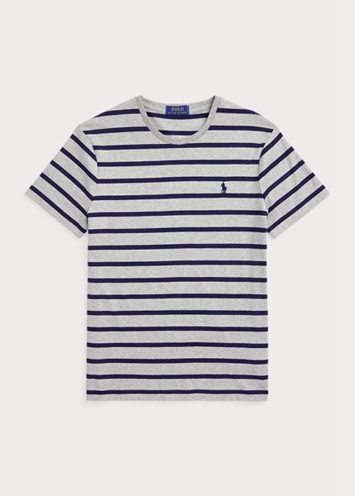 Gråa Ralph Lauren Custom Slimrandiga T-shirts i mjuk bomull för män Gråa Ralph Lauren Custom Slimrandiga T-shirts i mjuk bomull för män