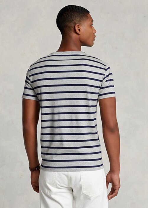 Gråa Ralph Lauren Custom Slimrandiga T-shirts i mjuk bomull för män Gråa Ralph Lauren Custom Slimrandiga T-shirts i mjuk bomull för män