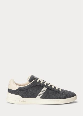Gråa Ralph Lauren Heritage Court II flanell sneakers för män