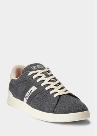 Gråa Ralph Lauren Heritage Court II flanell sneakers för män
