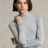 Gråa Ralph Lauren-tröjor med stretchig ribbad turtleneck för kvinnor Gråa Ralph Lauren-tröjor med stretchig ribbad turtleneck för kvinnor