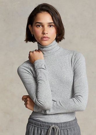 Gråa Ralph Lauren-tröjor med stretchig ribbad turtleneck för kvinnor