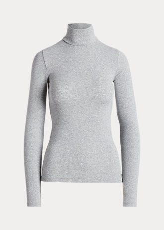Gråa Ralph Lauren-tröjor med stretchig ribbad turtleneck för kvinnor
