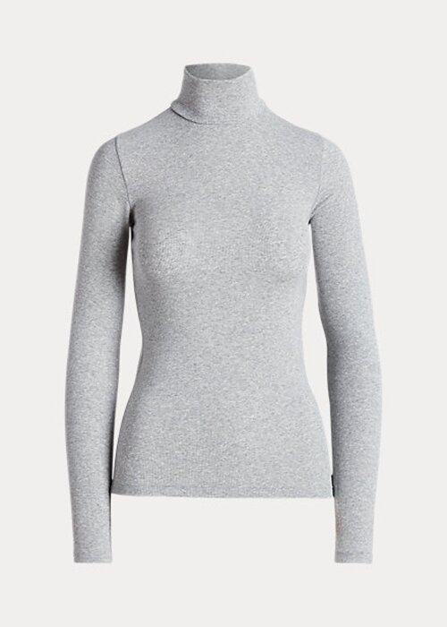 Gråa Ralph Lauren-tröjor med stretchig ribbad turtleneck för kvinnor Gråa Ralph Lauren-tröjor med stretchig ribbad turtleneck för kvinnor