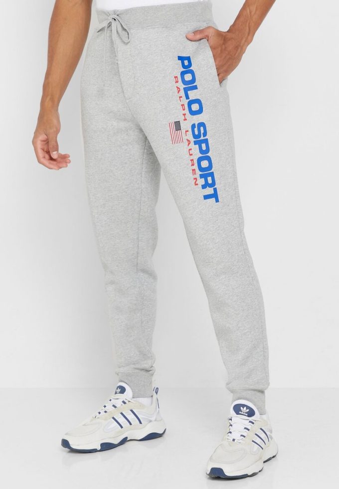 Gråa träningsbyxor med Ralph Lauren logotyp för män Gråa träningsbyxor med Ralph Lauren logotyp för män