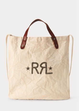 Greige Kvinnors Ralph Lauren-logotyp Canvas Market Tote Bags