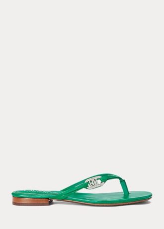 Gröna kvinnors Ralph Lauren Emalia Nappa flip flops i läder