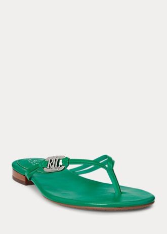 Gröna kvinnors Ralph Lauren Emalia Nappa flip flops i läder