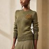 Gröna kvinnors Ralph Lauren utsmyckade sidenblandade tröjor med rund hals Gröna kvinnors Ralph Lauren utsmyckade sidenblandade tröjor med rund hals
