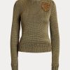 Gröna kvinnors Ralph Lauren utsmyckade sidenblandade tröjor med rund hals Gröna kvinnors Ralph Lauren utsmyckade sidenblandade tröjor med rund hals