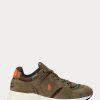 Gröna män Ralph Lauren Trackster 200 mocka & Camo Twill Sneakers Gröna män Ralph Lauren Trackster 200 mocka & Camo Twill Sneakers