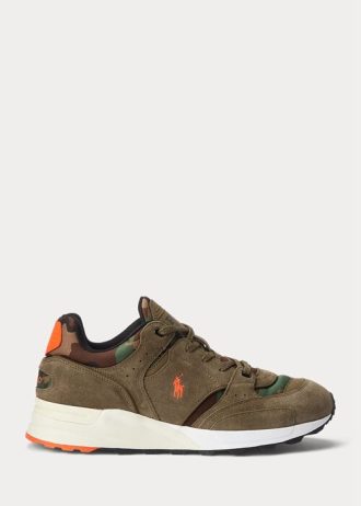 Gröna män Ralph Lauren Trackster 200 mocka & Camo Twill Sneakers