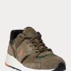 Gröna män Ralph Lauren Trackster 200 mocka & Camo Twill Sneakers Gröna män Ralph Lauren Trackster 200 mocka & Camo Twill Sneakers