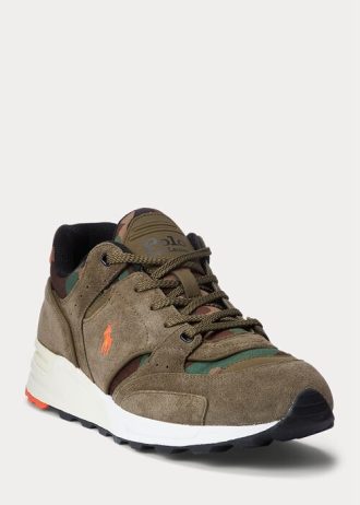 Gröna män Ralph Lauren Trackster 200 mocka & Camo Twill Sneakers