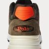 Gröna män Ralph Lauren Trackster 200 mocka & Camo Twill Sneakers Gröna män Ralph Lauren Trackster 200 mocka & Camo Twill Sneakers