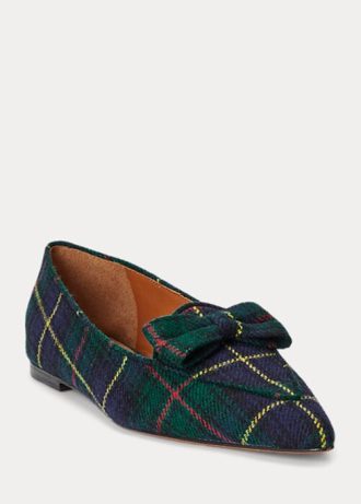 Gröna Ralph Lauren Ashtyn Plädade Loafers i ull för kvinnor