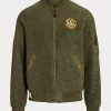 Gröna Ralph Lauren Bomberjackor i borstad fleece för män Gröna Ralph Lauren Bomberjackor i borstad fleece för män