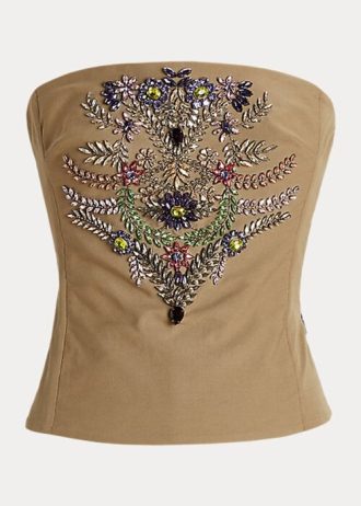 Gröna Ralph Lauren Cailin utsmyckade bomullsbustiertoppar för kvinnor
