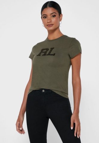 Gröna Ralph Lauren grafiska T-shirts med rund hals för kvinnor Gröna Ralph Lauren grafiska T-shirts med rund hals för kvinnor