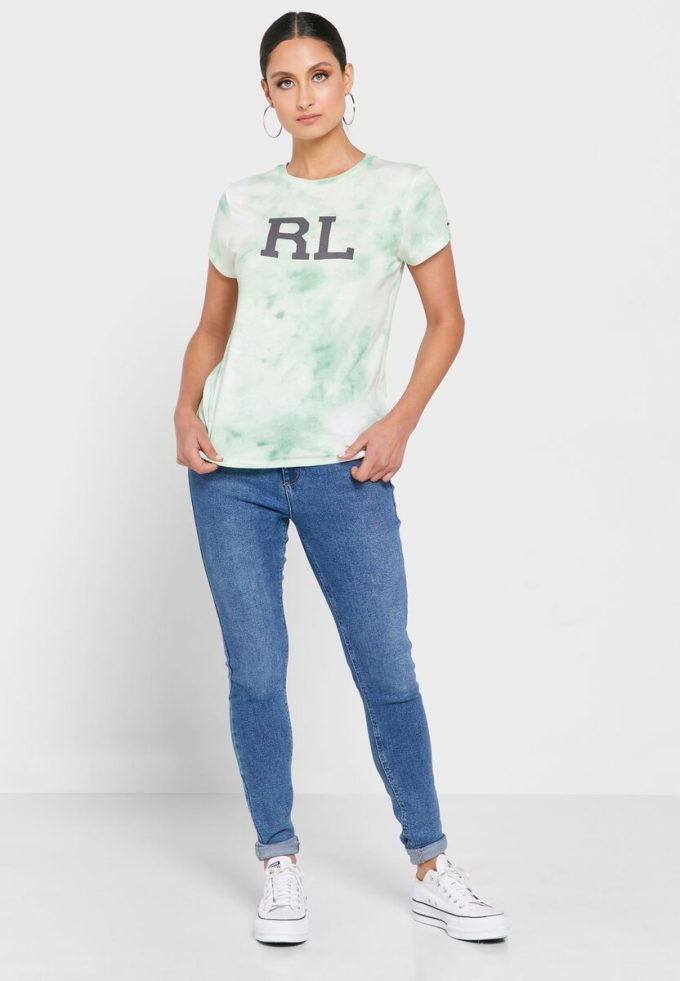Gröna Ralph Lauren grafiska T-shirts med rund hals för kvinnor
