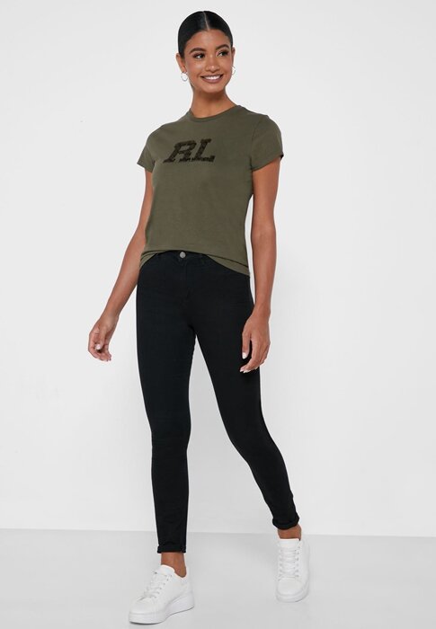 Gröna Ralph Lauren grafiska T-shirts med rund hals för kvinnor Gröna Ralph Lauren grafiska T-shirts med rund hals för kvinnor