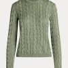 Gröna Ralph Lauren kabelstickade sidentröjor med rund hals för kvinnor Gröna Ralph Lauren kabelstickade sidentröjor med rund hals för kvinnor