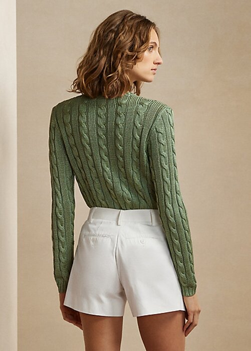 Gröna Ralph Lauren kabelstickade sidentröjor med rund hals för kvinnor Gröna Ralph Lauren kabelstickade sidentröjor med rund hals för kvinnor