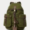 Gröna Ralph Lauren läder-trim canvas ryggsäckar för män Gröna Ralph Lauren läder-trim canvas ryggsäckar för män