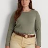 Gröna Ralph Lauren långärmade toppar i bomullsblandning för kvinnor Gröna Ralph Lauren långärmade toppar i bomullsblandning för kvinnor