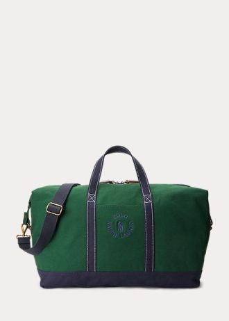 Gröna Ralph Lauren-logotyp-broderade canvasväskor för män