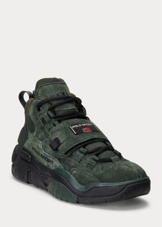 Gröna Ralph Lauren PS100 Sneakers i mocka med hög topp för män