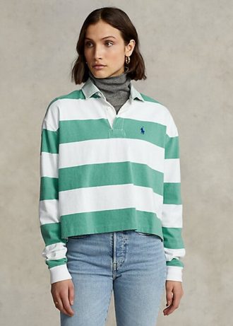 Gröna Ralph Lauren randiga rugbytröjor i randig jersey för kvinnor Gröna Ralph Lauren randiga rugbytröjor i randig jersey för kvinnor
