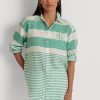 Gröna Ralph Lauren randiga överdimensionerade linneskjortor för kvinnor Gröna Ralph Lauren randiga överdimensionerade linneskjortor för kvinnor