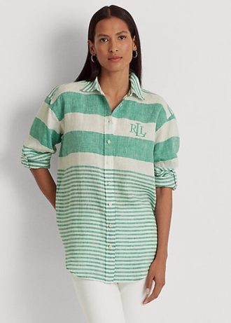 Gröna Ralph Lauren randiga överdimensionerade linneskjortor för kvinnor