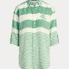 Gröna Ralph Lauren randiga överdimensionerade linneskjortor för kvinnor Gröna Ralph Lauren randiga överdimensionerade linneskjortor för kvinnor