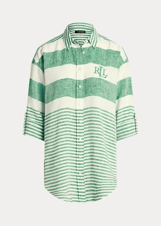Gröna Ralph Lauren randiga överdimensionerade linneskjortor för kvinnor
