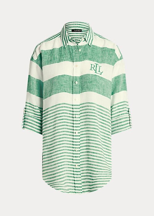 Gröna Ralph Lauren randiga överdimensionerade linneskjortor för kvinnor Gröna Ralph Lauren randiga överdimensionerade linneskjortor för kvinnor