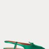 Gröna Ralph Lauren Silk-Blend Satin Slingback Flat Shoes för kvinnor