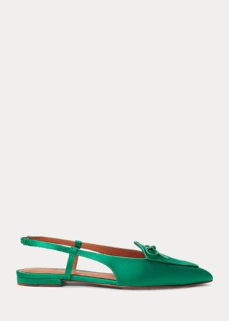 Gröna Ralph Lauren Silk-Blend Satin Slingback Flat Shoes för kvinnor