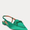Gröna Ralph Lauren Silk-Blend Satin Slingback Flat Shoes för kvinnor