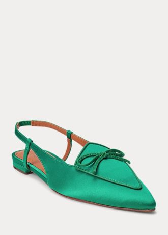 Gröna Ralph Lauren Silk-Blend Satin Slingback Flat Shoes för kvinnor